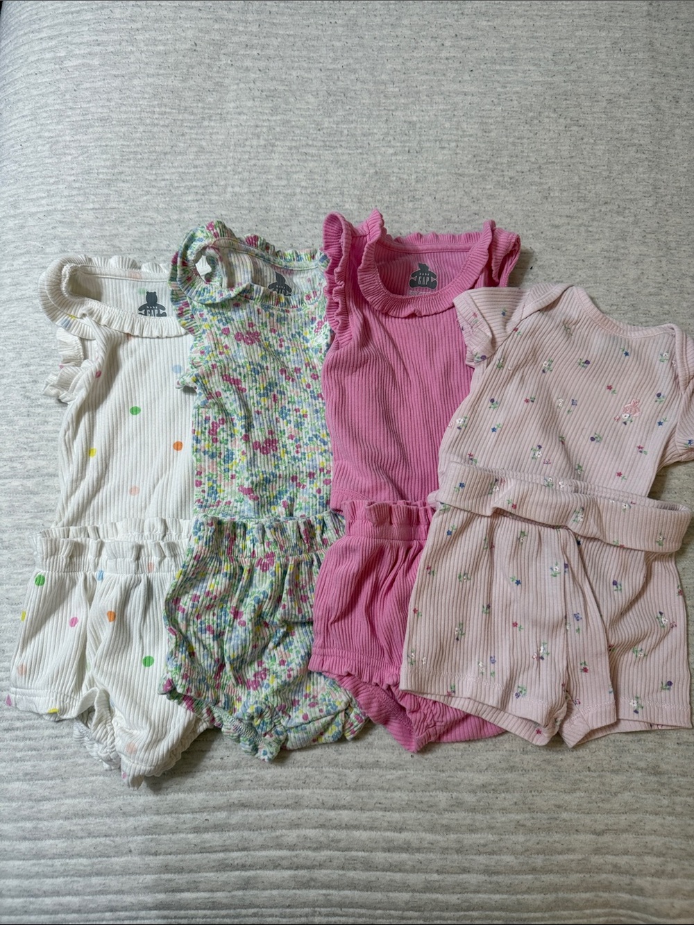 GAP Girls Ribbed Pink, Light Pink, White & Floral One-Piece Bodysuit Set
